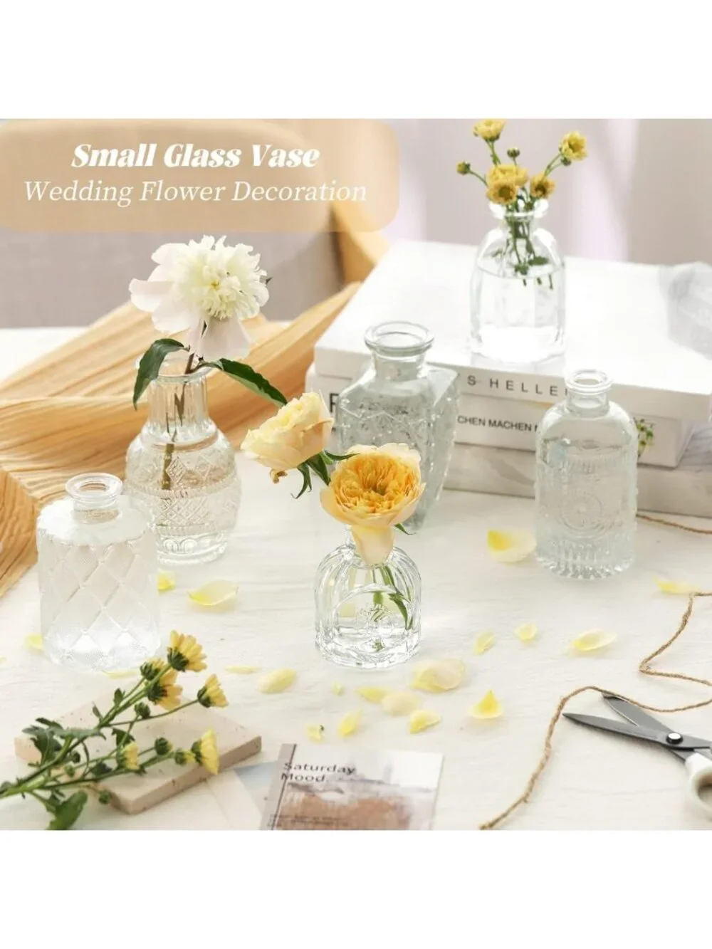 32PCS Mini Clear Bud Vases Set for Wedding Centerpieces, Floral Decor, Party